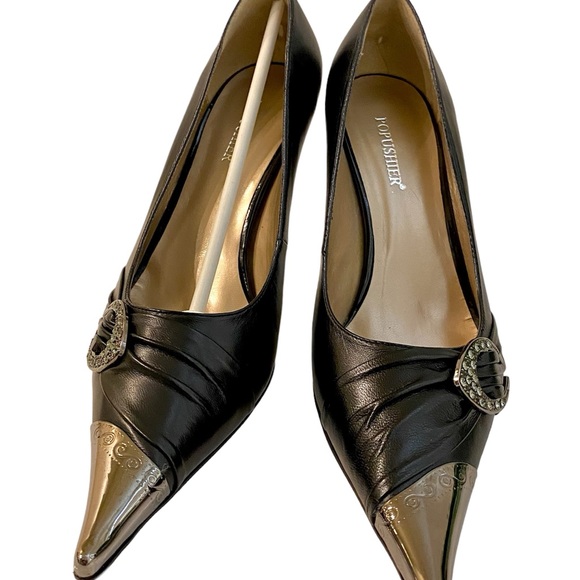 Popushier Vintage Couture Pattern Black Leather Heels - Picture 3 of 4